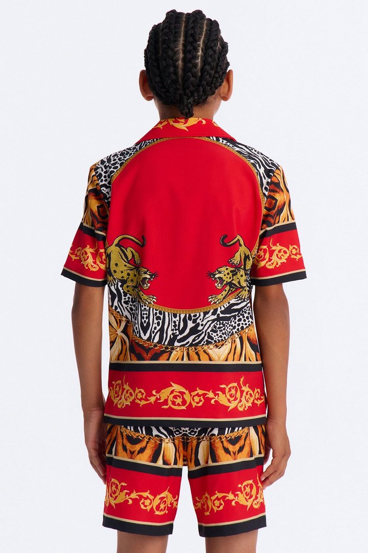 Mini Jungle Royale Baroque Cuban Collar Button Up Shirt - Red
