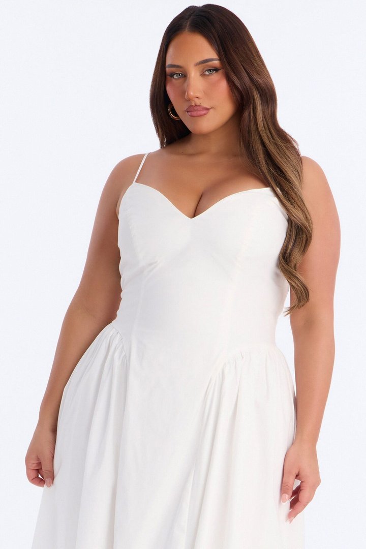 Whitney Pleated Poplin Midi Dress - White