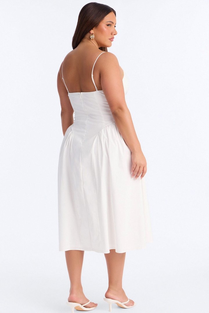 Whitney Pleated Poplin Midi Dress - White