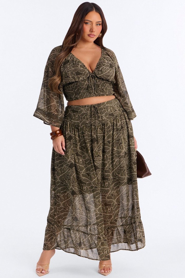Palm Hours Skirt Set - Olive/combo