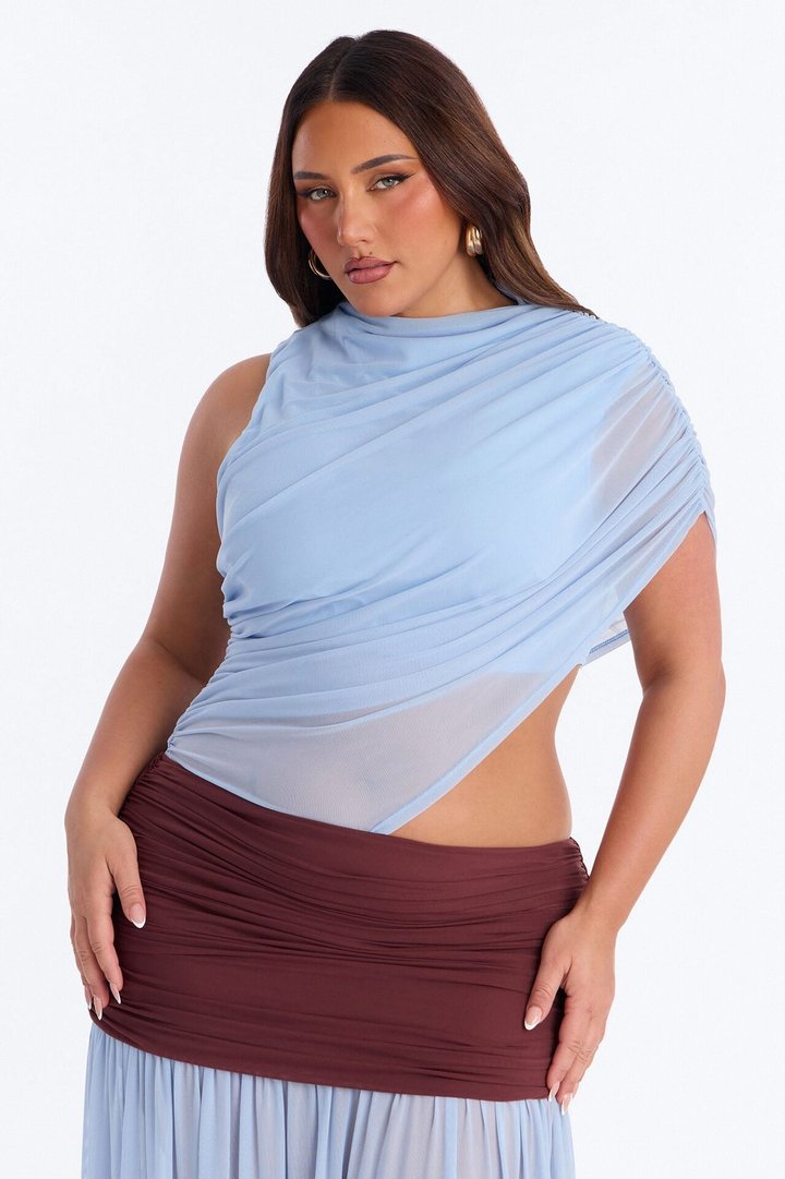 Delilah Draped Mesh Maxi Dress - Blue/combo
