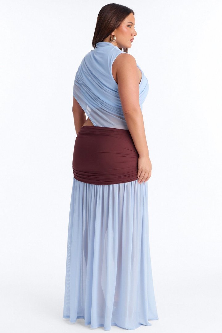 Delilah Draped Mesh Maxi Dress - Blue/combo