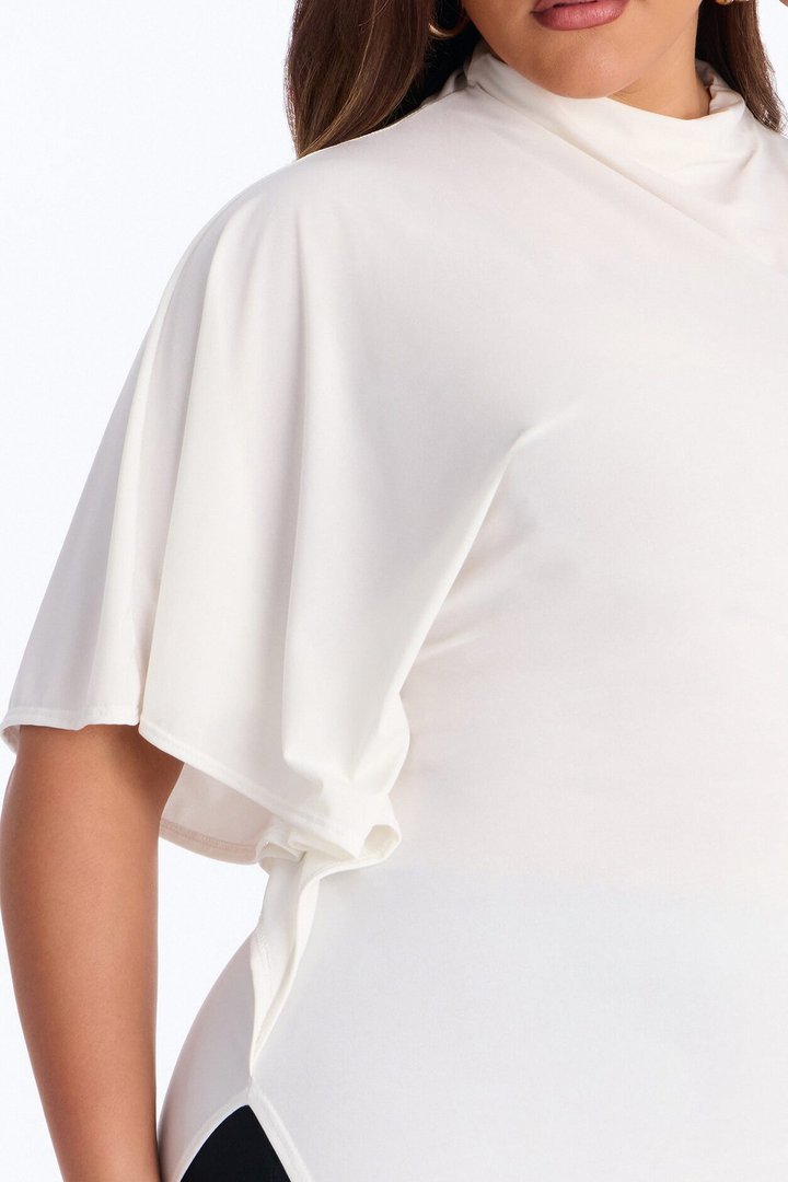 She's Divine Long Asymmetrical Short Sleeve Top - Cream