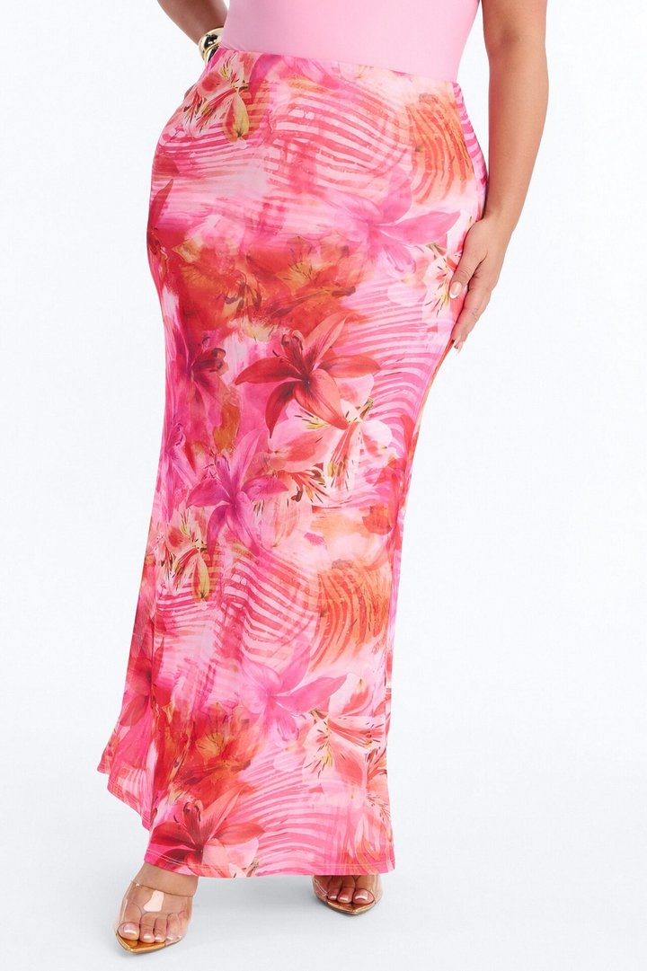 Summer Heat Floral Mesh Maxi Skirt - Pink/combo