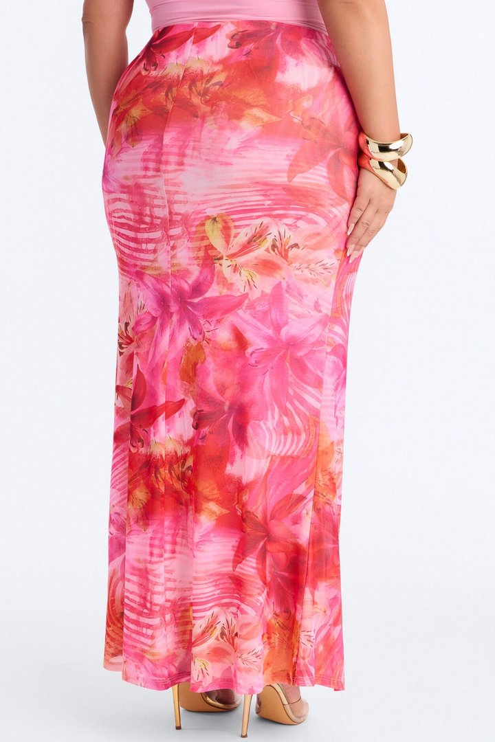 Summer Heat Floral Mesh Maxi Skirt - Pink/combo
