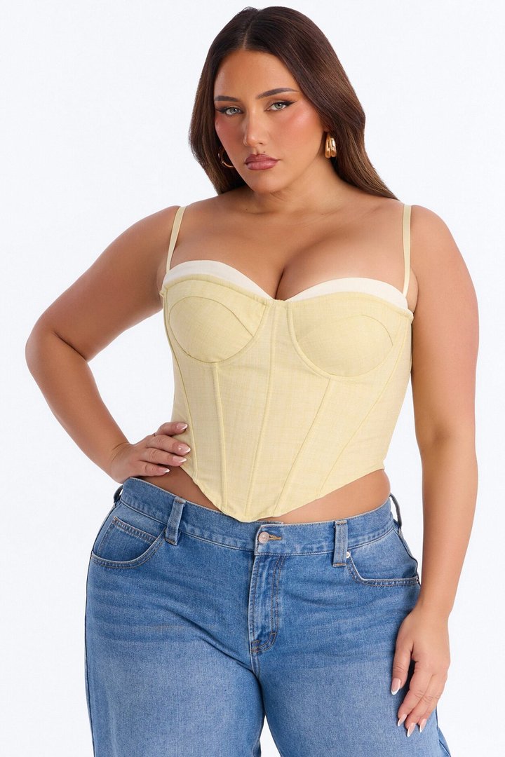 Heat Check Pinstripe Corset - Butter Yellow