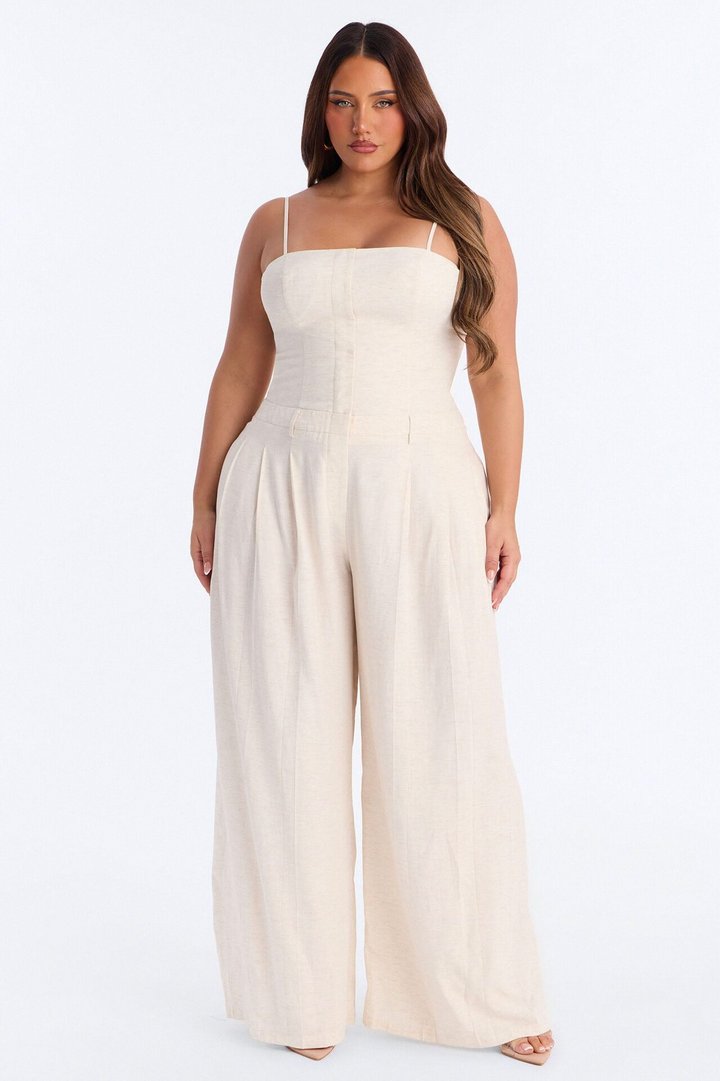 Amara Linen Wide Leg Jumpsuit - Oatmeal