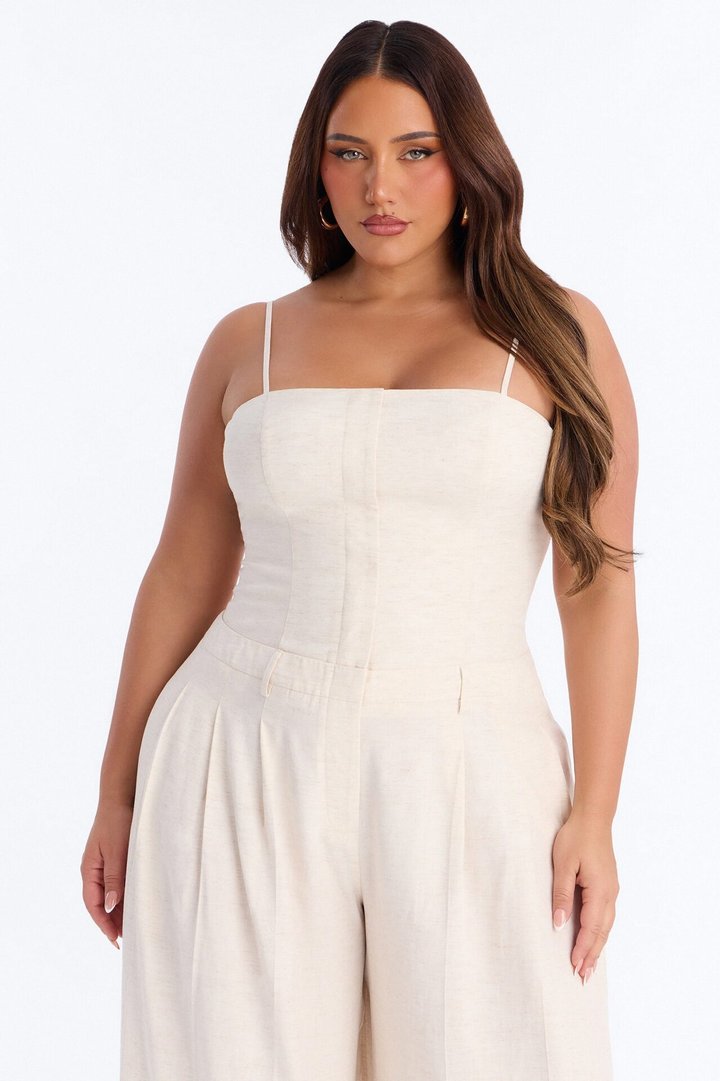 Amara Linen Wide Leg Jumpsuit - Oatmeal