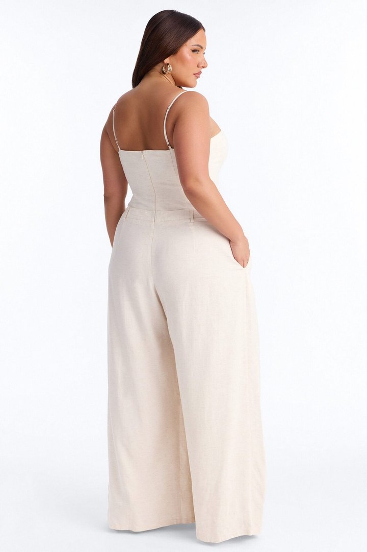 Amara Linen Wide Leg Jumpsuit - Oatmeal