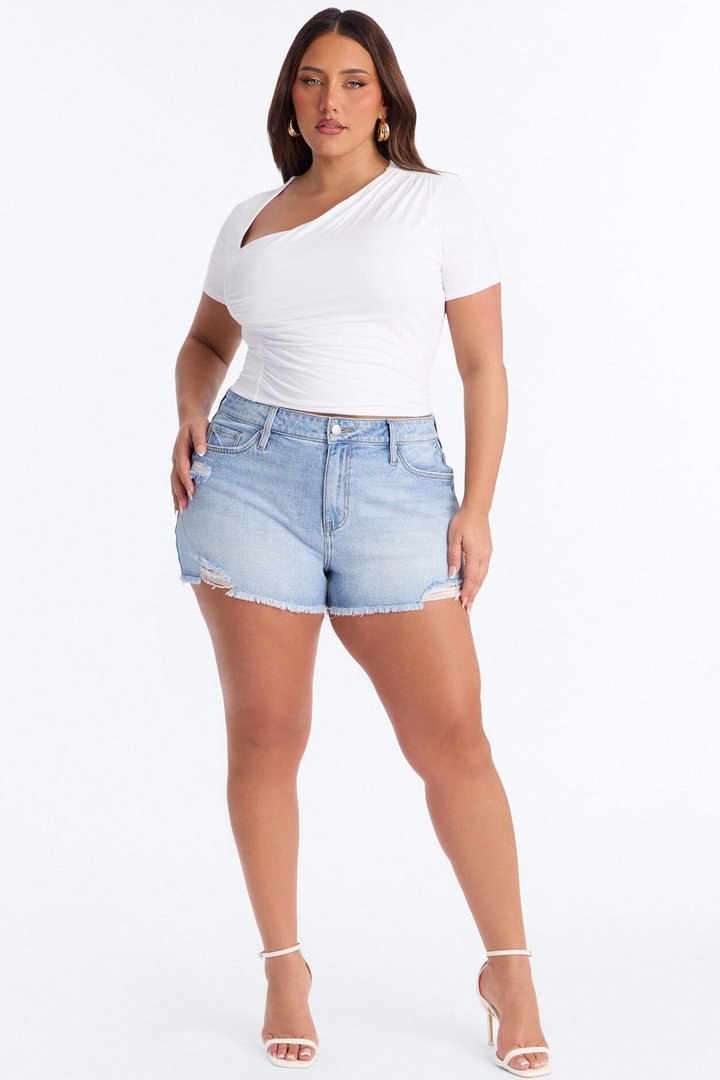 Lost Your Chance Short Sleeve Ruched Top - White