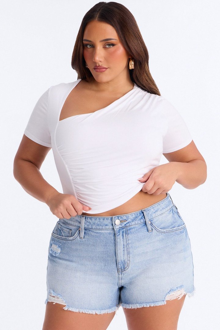 Lost Your Chance Short Sleeve Ruched Top - White