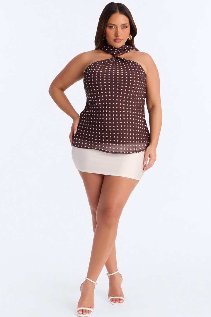Meet Me In Paris Polka Dot Chiffon Scarf Top - Brown/combo