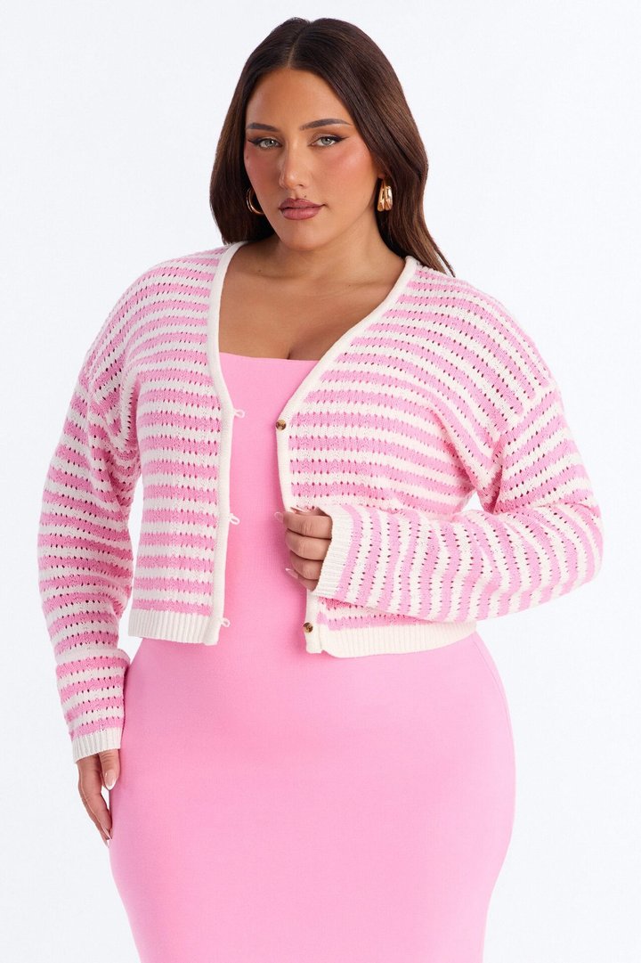Gigi 2 Piece Maxi Dress Cardigan Set - Pink
