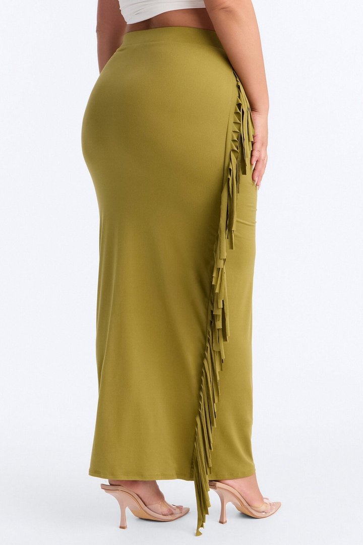 Going Places Fringe Maxi Skirt - Green