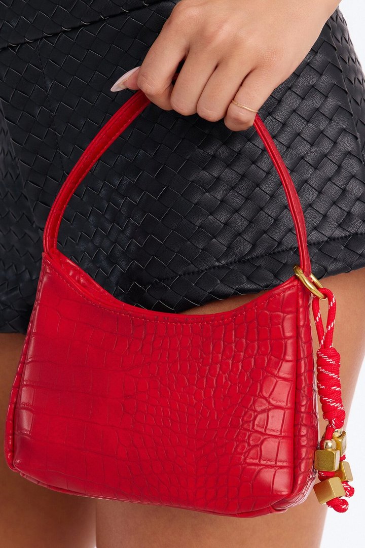 Giving Minimalist Faux Leather Satchel Handbag - Red