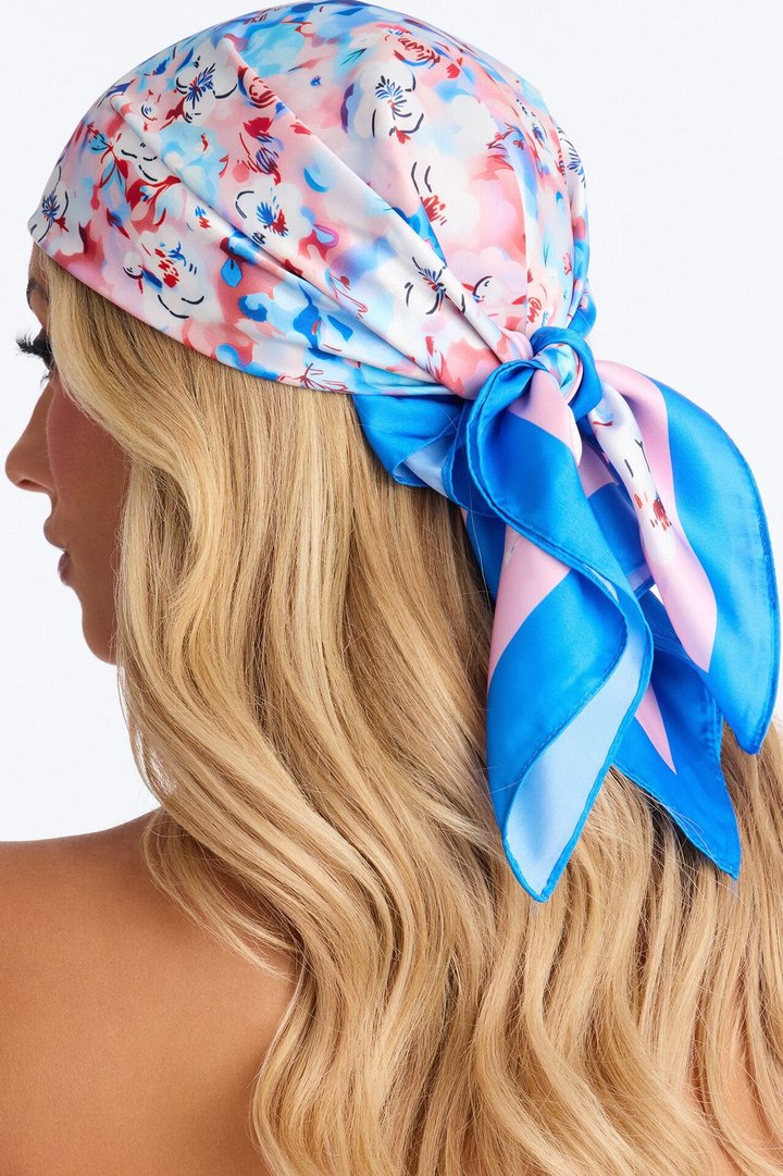 Lost Flowers Head Scarf - Blue/combo