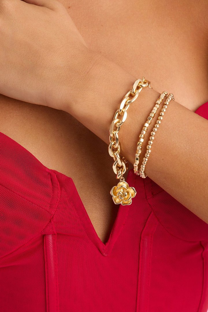 Be Mine Floral 3 Piece Bracelet Set - Gold
