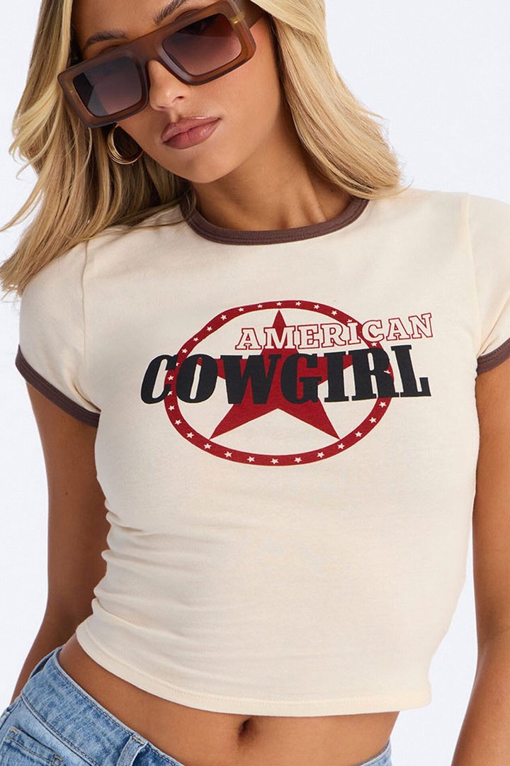 American Cowgirl Ringer Baby Tee - Off White