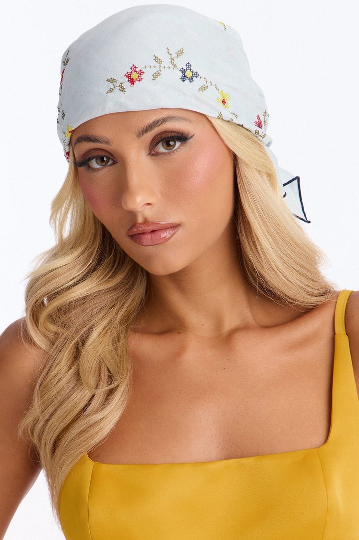 Flower Girl Embroidered Head Scarf - Blue/combo