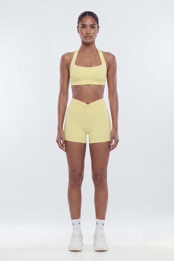 ButterSoft Ruched Halter Sports Bra - Soft Yellow