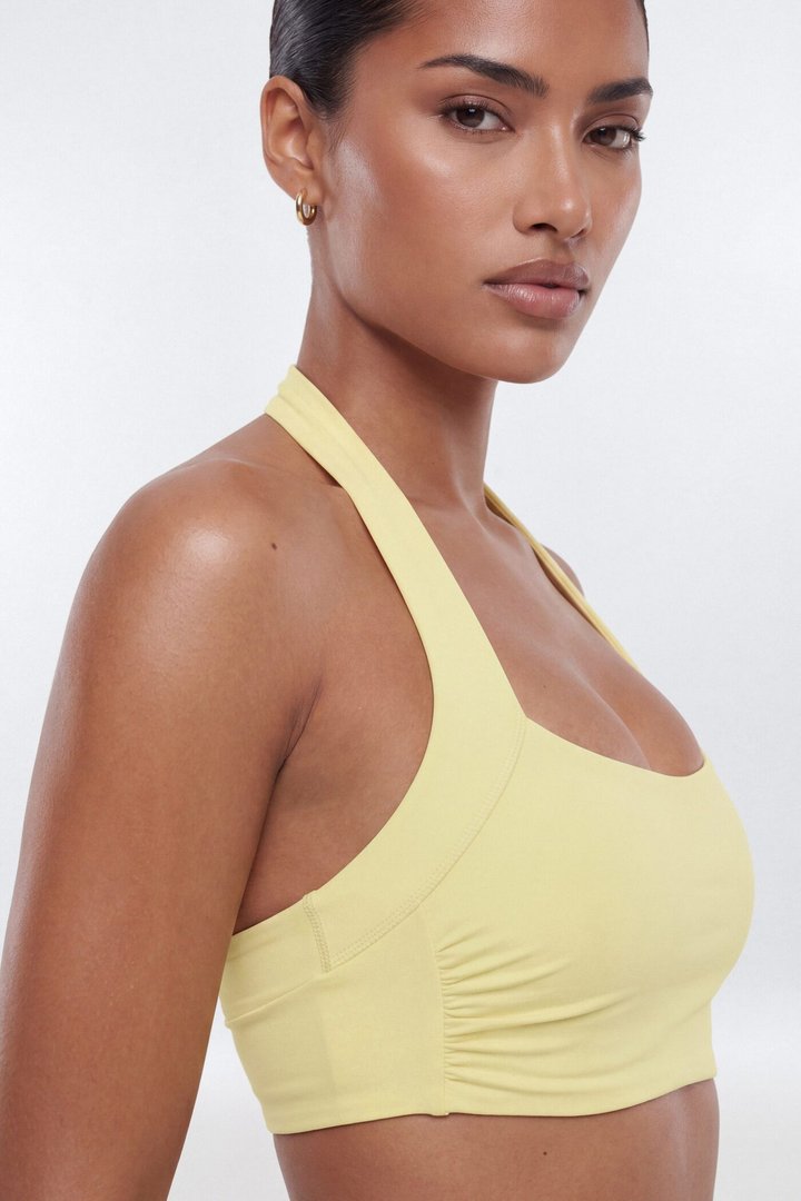 ButterSoft Ruched Halter Sports Bra - Soft Yellow