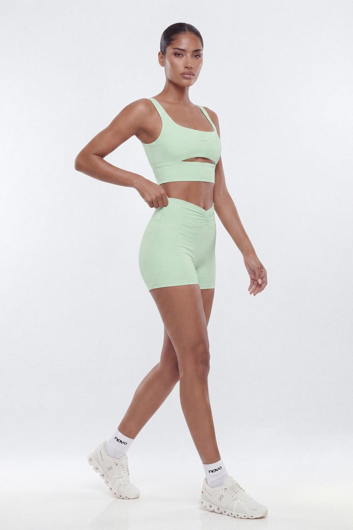 ButterSoft 4″ V Front Ruched Biker Shorts - Cool Mint