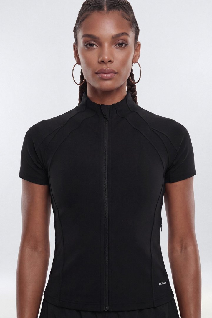 ProStretch™ Short Sleeve Front Zip Sports Jacket - Black