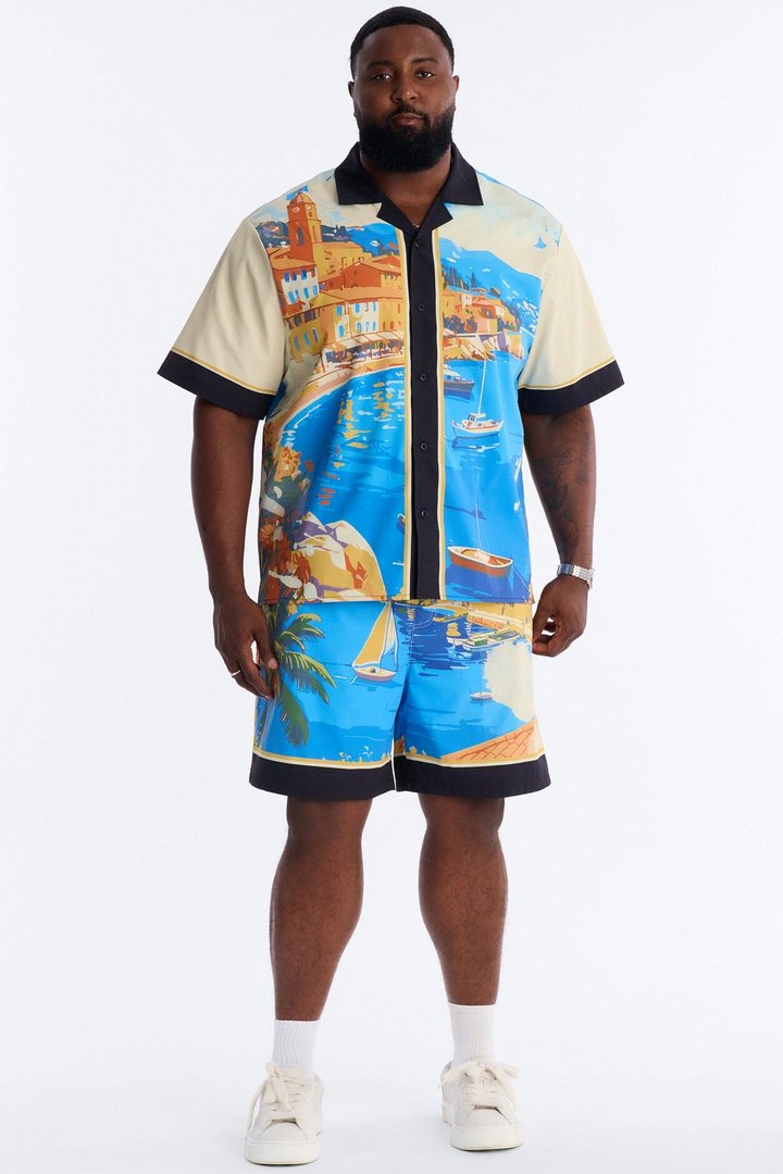 Relaxed Costa Naples Cuban Collar Button Up Shirt - Multi Color