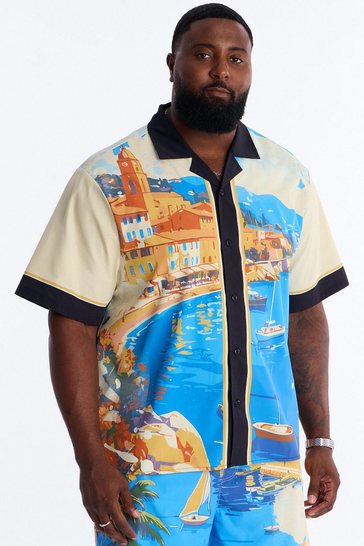 Relaxed Costa Naples Cuban Collar Button Up Shirt - Multi Color