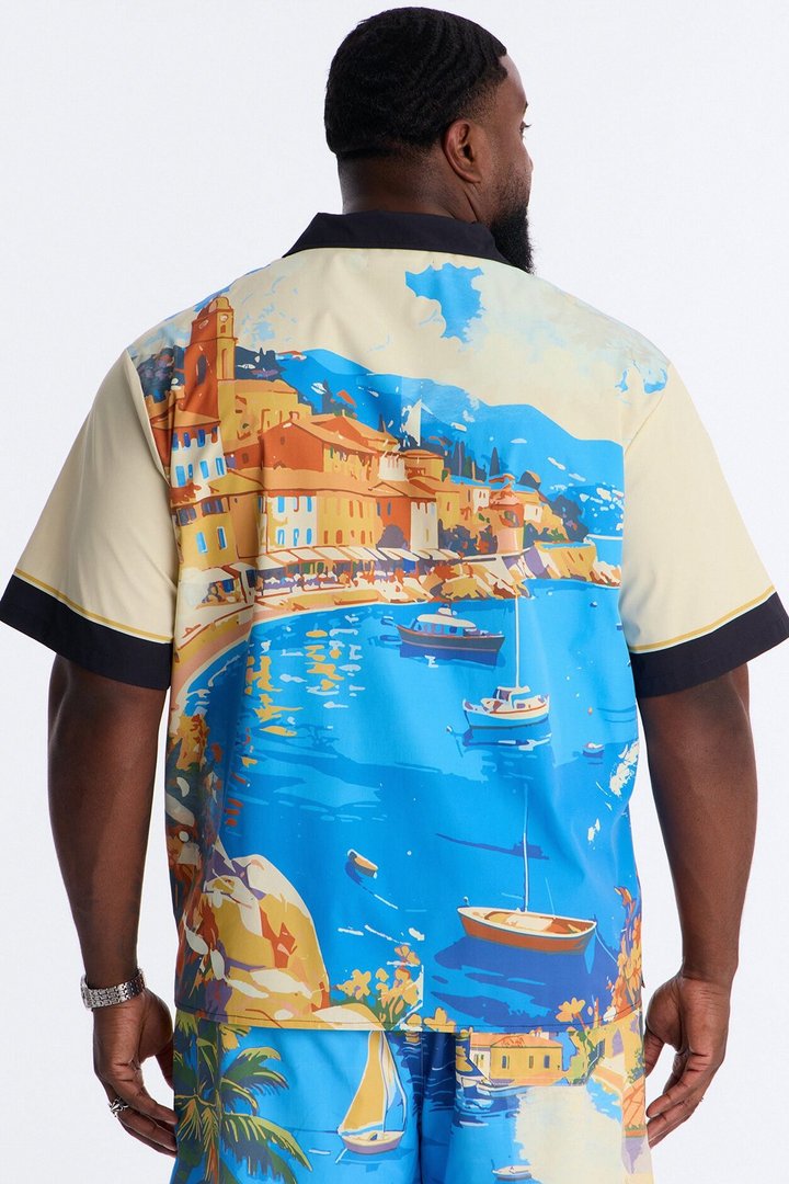 Relaxed Costa Naples Cuban Collar Button Up Shirt - Multi Color