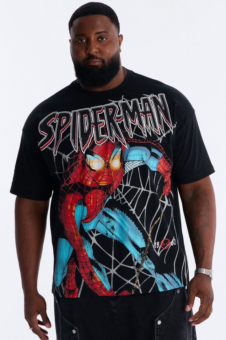 Marvel Spiderman Heavy Weight Boxy Short Sleeve Tee - Black