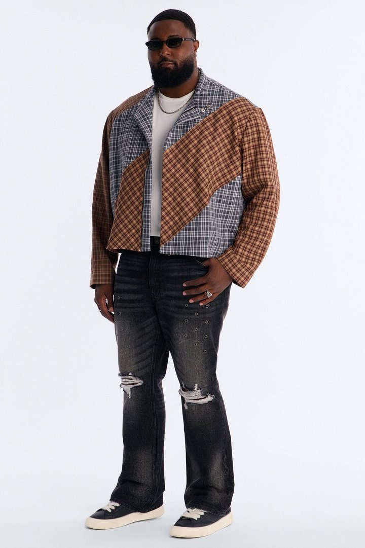 Stacked Slim Flare Looking Out Distressed Grommet Jean - Black Wash