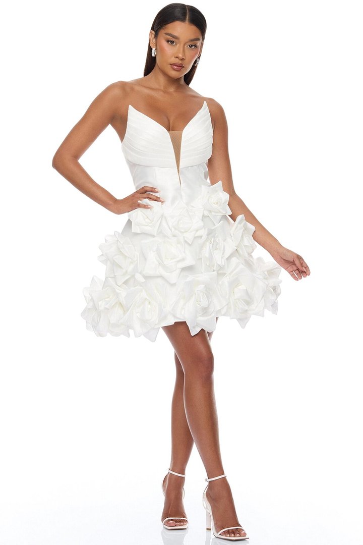 Halle Floral Applique Mini Dress - White