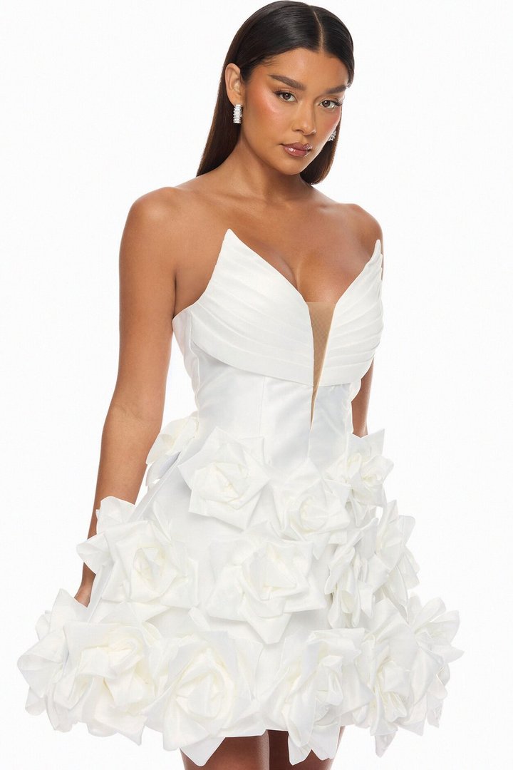 Halle Floral Applique Mini Dress - White
