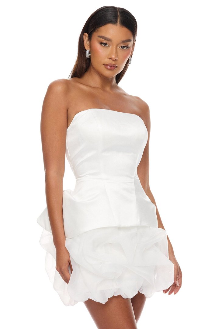 Ariana Bubble Satin Mini Dress - White