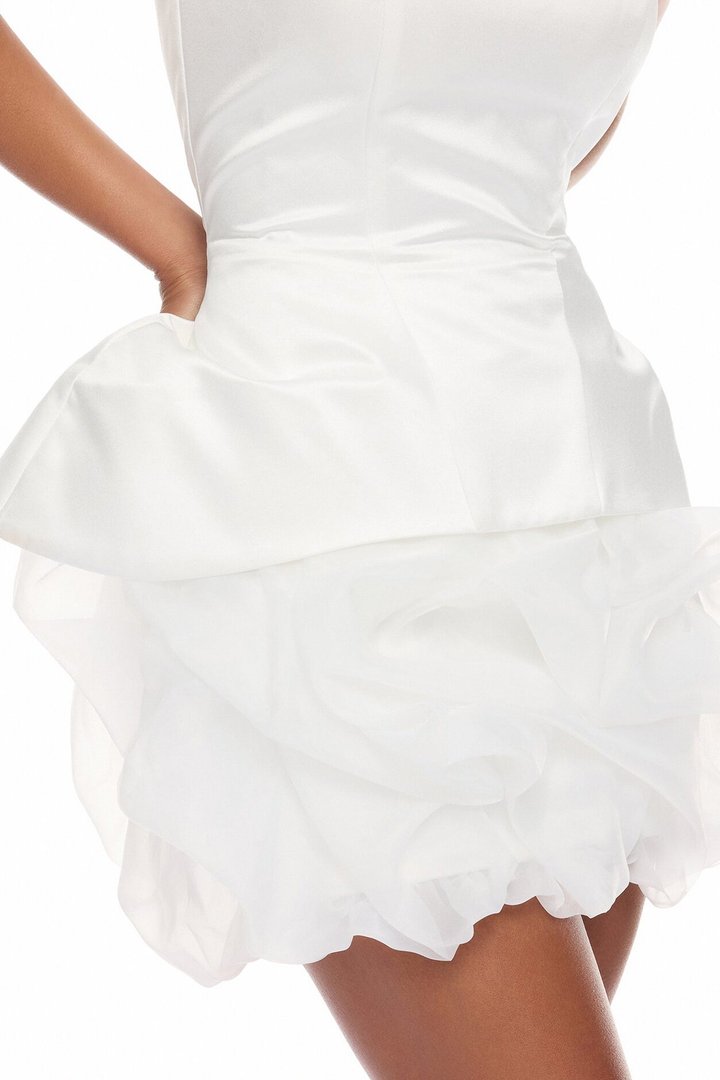Ariana Bubble Satin Mini Dress - White
