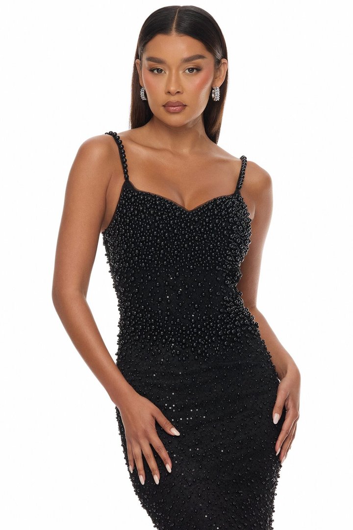 Brielle Embroidery Corset Gown - Black