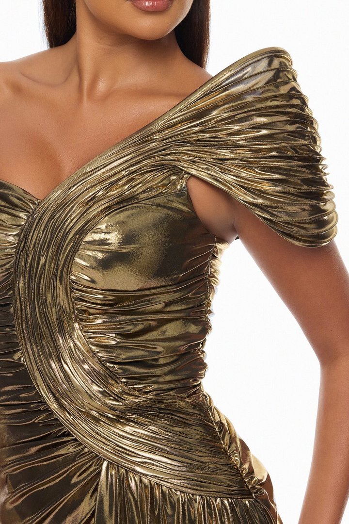 Vedas Runway Metallic Draped Gown - Gold