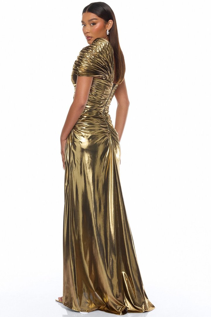 Vedas Runway Metallic Draped Gown - Gold