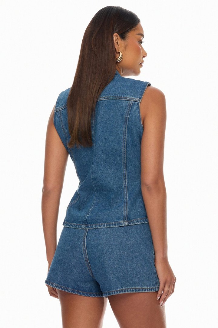 Up To No Good Denim Short Set - Medium Wash