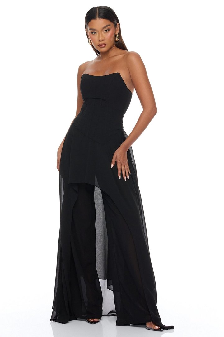 Sweet Talk Draped Chiffon Pant Set - Black