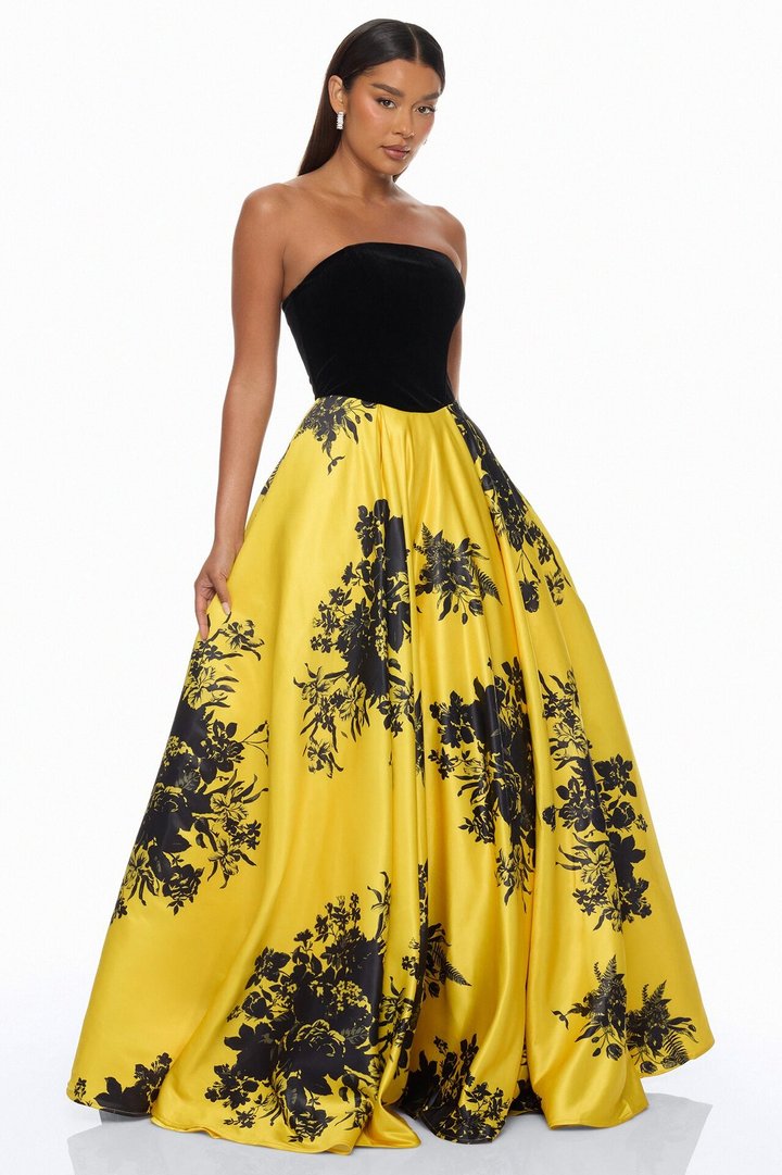 Miranda A Line Gown - Yellow/combo
