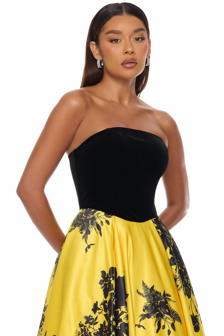 Miranda A Line Gown - Yellow/combo