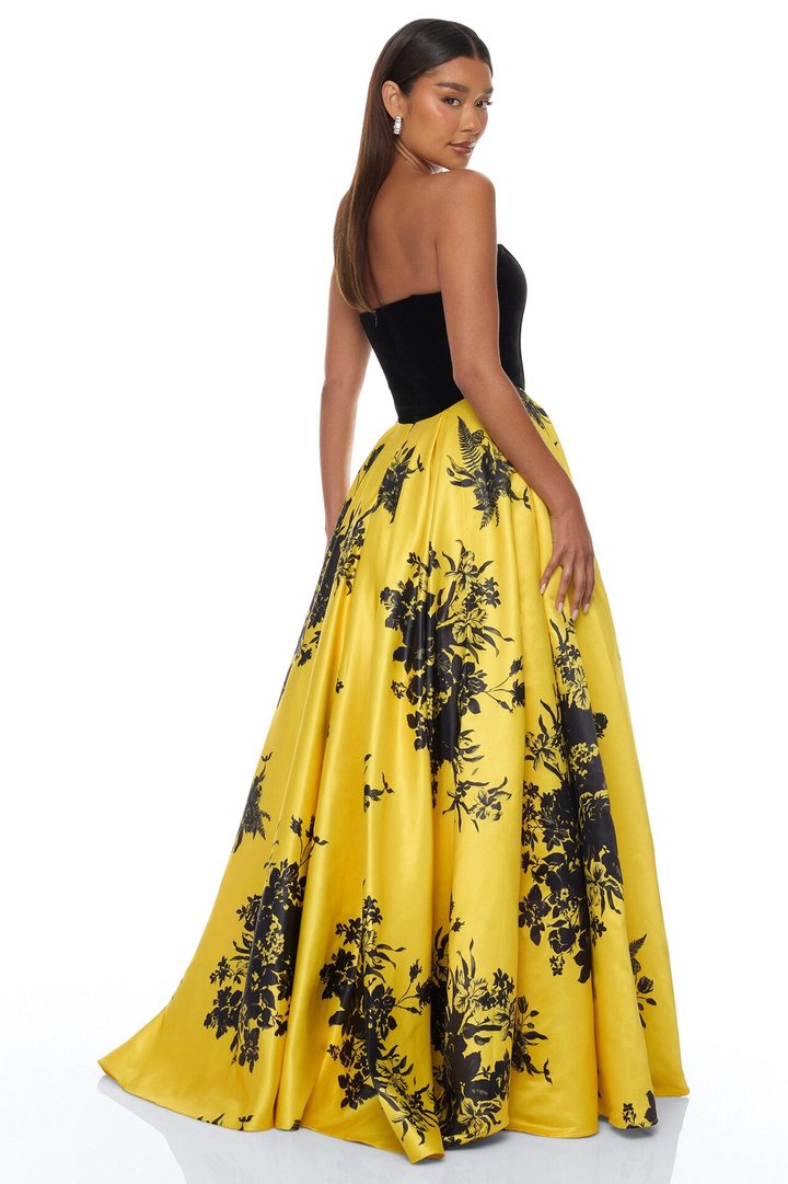 Miranda A Line Gown - Yellow/combo