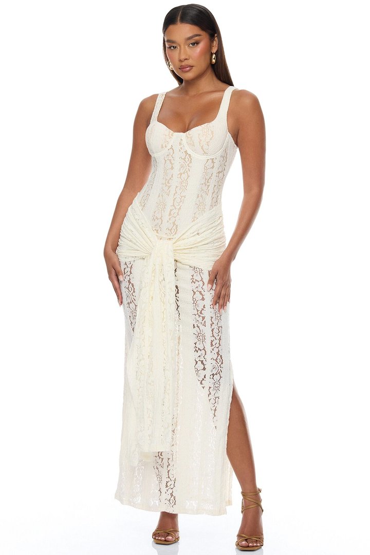 Martina Draped Lace Maxi Dress - Ivory