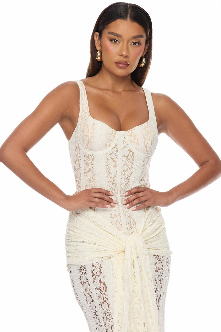Martina Draped Lace Maxi Dress - Ivory