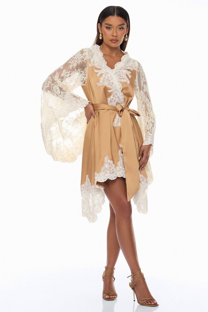 Cathryn Lace Satin Kimono - Gold