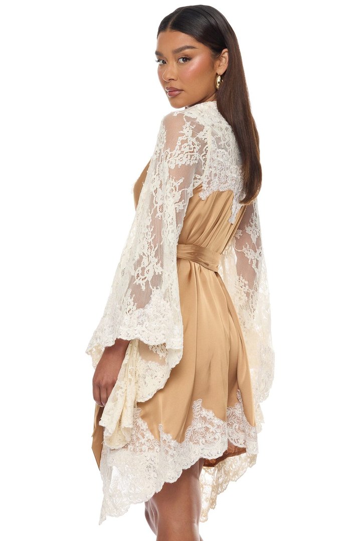 Cathryn Lace Satin Kimono - Gold
