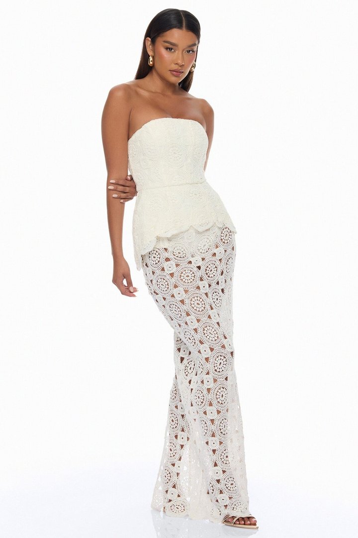 Coastal Muse Crochet Skirt Set - Ivory