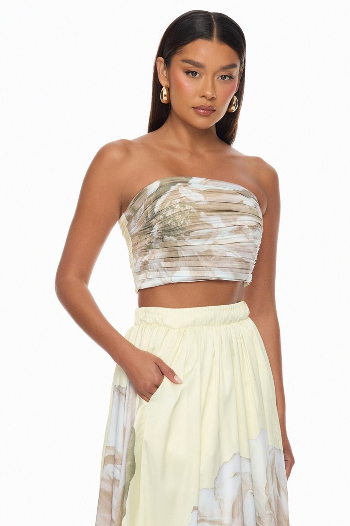Gianna Pleated Satin Skirt Set - Yellow/combo